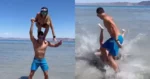Man en vrouw willen op strand even tonen wat ze kunnen. Maar dan? AUCH! (fails)