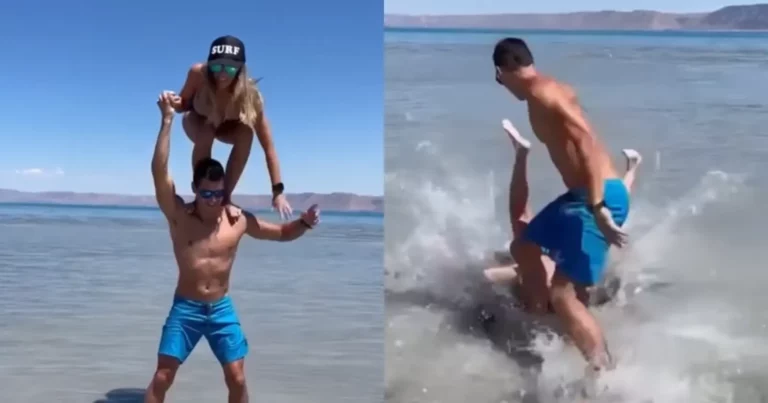 Man en vrouw willen op strand even tonen wat ze kunnen. Maar dan? AUCH! (fails)