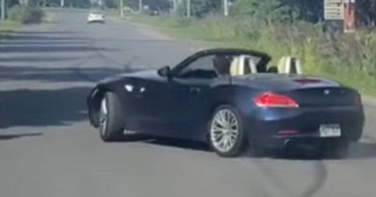 BMW-bestuurder wil op stoere wijze zijn bocht nemen. Resultaat? RAVAGE! (fails)