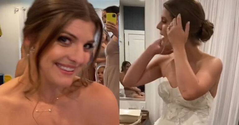 Bruid heeft het té warm in haar trouwkleed… De oplossing? EEN SCHAAR! (video)