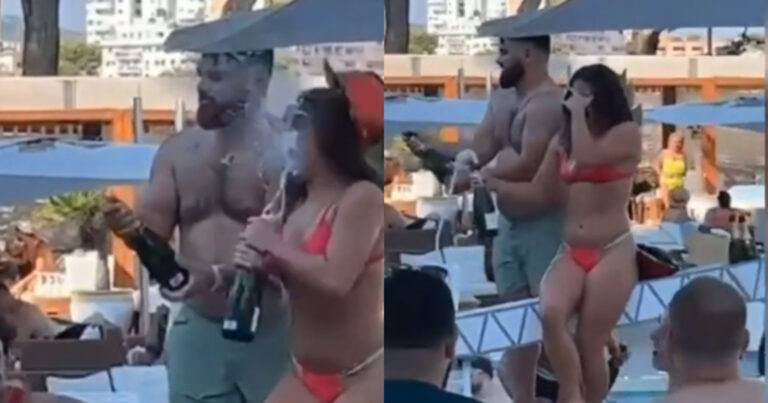 Feestend koppeltje wil even met champagne spuiten. Maar dat gaat FOUT! (fails)