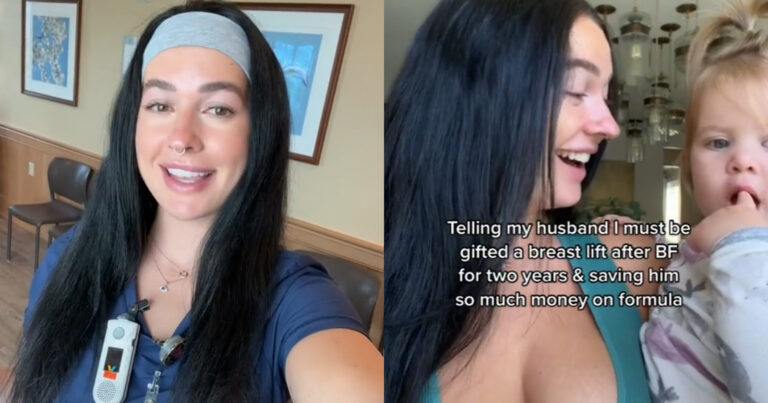 Na twee jaar borstvoeding vindt vrouw dat haar man haar een borstlift moet schenken: “Heb ik verdiend!” (video)