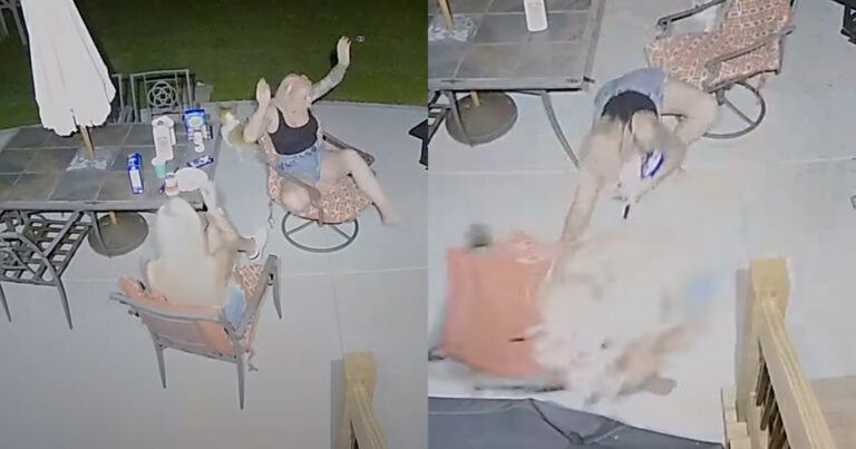 Onverwachte tuinsproeier zorgt voor wel erg veel chaos bij twee dames: “Bukken… BUKKEN!” (video)