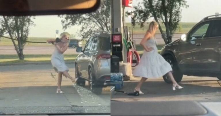 Vrouw heeft wel héél veel moeite met tanken: “NEEEE!” (video)