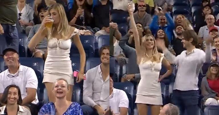 Jolige dame kapt ze opnieuw vlotjes binnen tijdens US Open: “Ze gaat er weer voor!” (video)