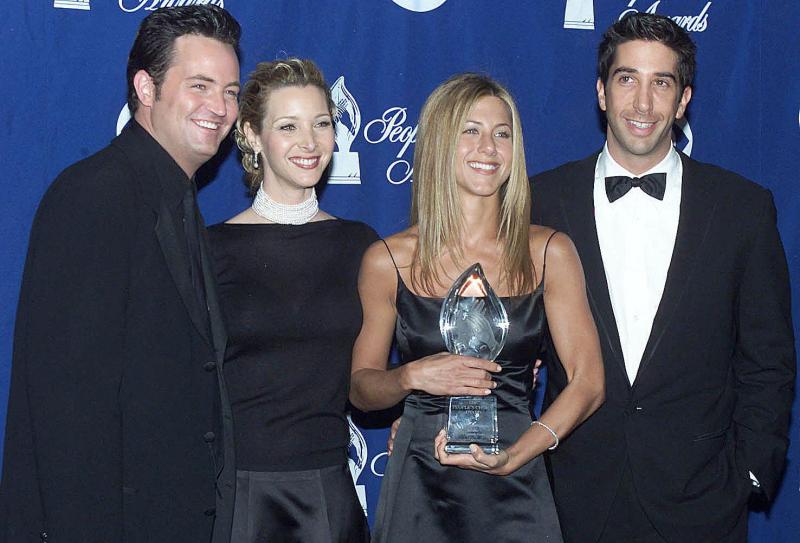 Van links naar rechts: Matthew Perry, Lisa Kudrow, Jennifer Aniston, David Schwimmer