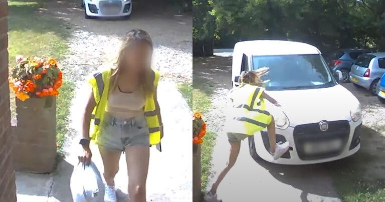 Vrouw levert pakje, maar plots begeeft handrem van haar auto het! (fails)