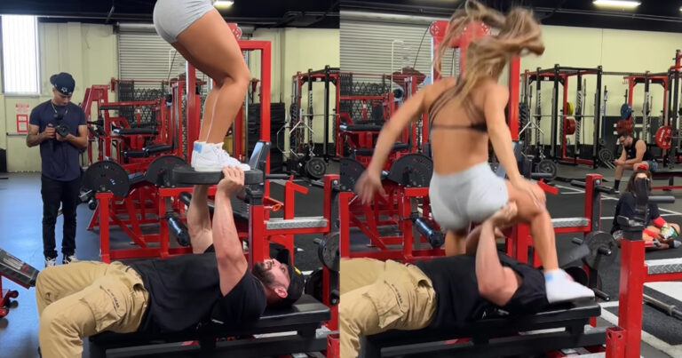 Stoere kerel waagt zich aan straffe fitnessoefening met vrouw. Maar dan? AUCH! (video)