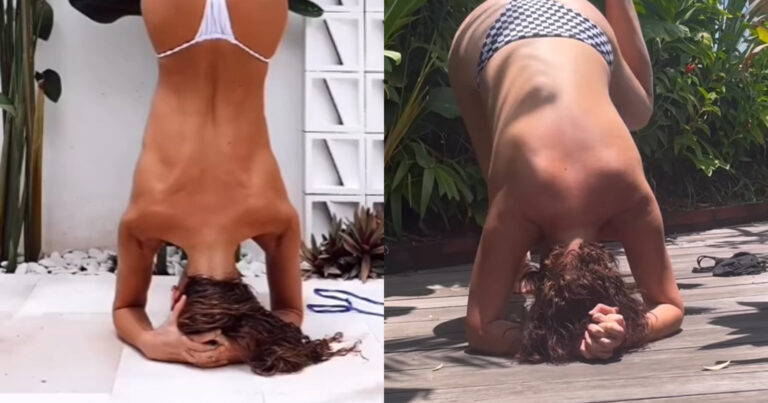 Dame maakt hilarische parodie op filmpje van halfnaakte yoga-influencer: “Schitterend!” (video)