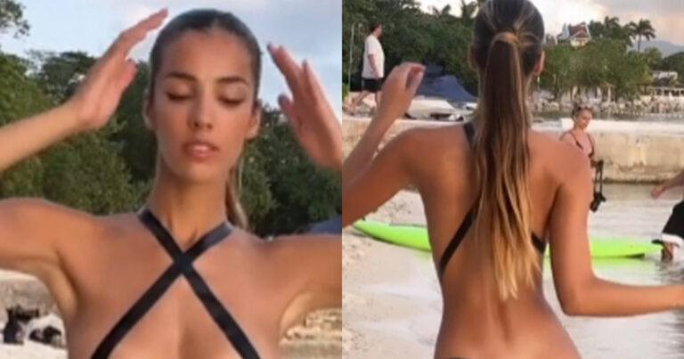 BIZARRE BADMODE: Dit model draagt enkel wat tape op het strand (video)