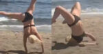 Lenige dame wil op het strand even tonen wat ze kan. Maar dan? HILARISCH! (fails)