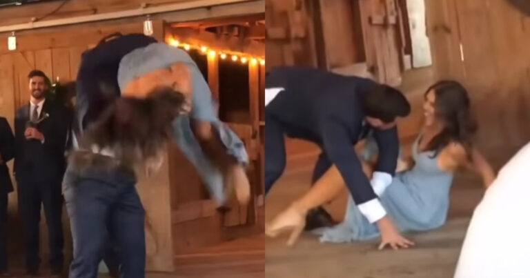 Lenig koppel gaat voor straffe entree op huwelijksreceptie. Maar dan? WOOPS! (fails)
