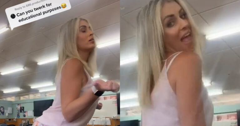 Knappe lerares twerkt in klaslokaal en gaat viraal: “Ik wou dat ik haar leerling was!” (video)