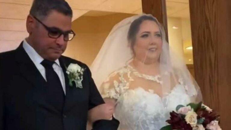 Bruid beleeft gênant moment wanneer ze naar het altaar loopt: «Oh nee, zo erg!» (video)