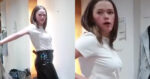 Vrouw past veel te strakke broek in winkel. Niet veel later? DUUR GRAPJE! (video)