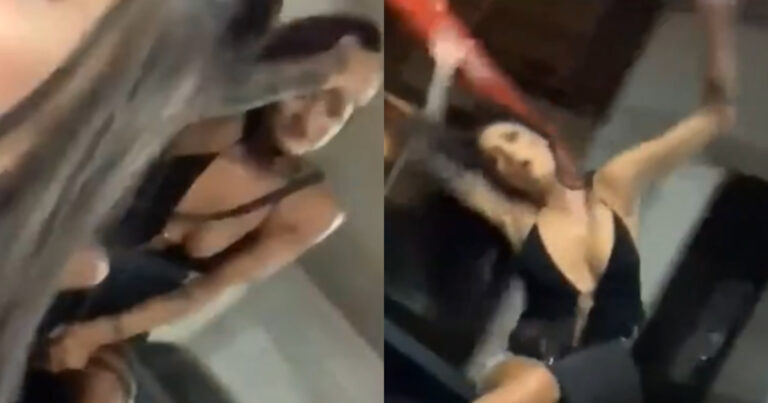 Dame kijkt naar de lens, maar ze had beter de SLAGBOOM in de gaten gehouden! (fails)