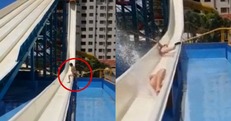 Vrouw mispakt zich volledig aan snelle waterglijbaan. Gevolg? AUCH! (fails)