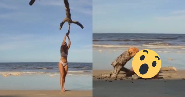 Dame in bikini wil even tonen wat ze kan. Maar dan? KRAK! (fails)