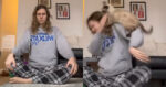 Dame wil rustig wat yoga-oefeningen doen, maar haar kat heeft andere plannen: “AUW!” (video)