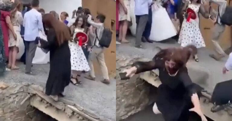 KLETSNAT: Dame gaat met alle aandacht lopen tijdens huwelijksfeest (fails)