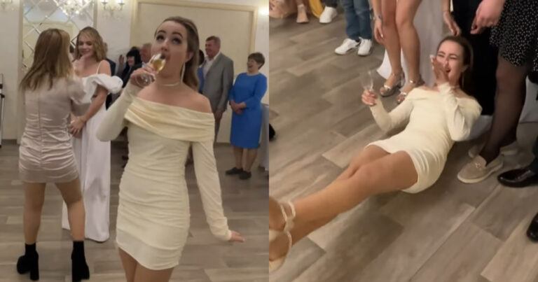 Dame drinkt haar glas in één keer leeg. Maar dan? WOOPS! (fails)