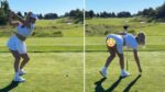 Bekende golfster trekt aandacht met opvallende pose: ÂĢDie outfit leidt wel hÊÊl hard af!Âģ (video)