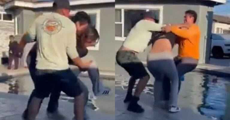Mannen willen vrouw in zwembad gooien. Maar dan? KARMA! (fails)