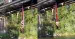 WOOPS: Vrouw hangt vast in hangmat onder brug (fails)
