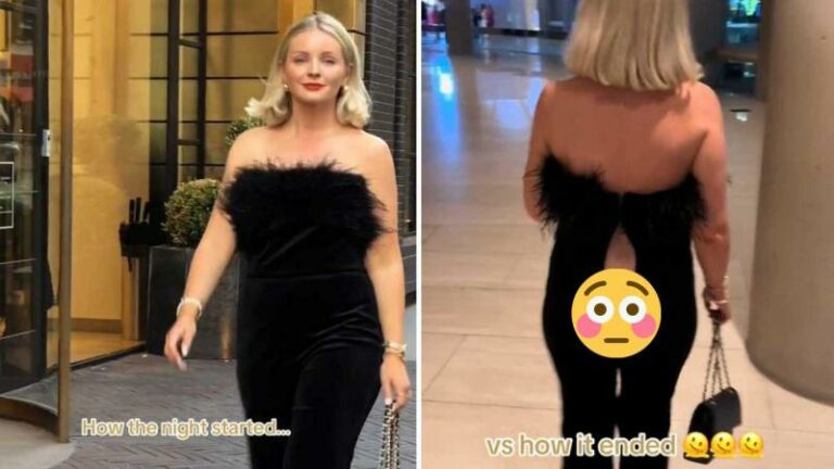 Outfit van vrouw scheurt achteraan tijdens avondje uit: “Oh nee, je onderbroek!” (video)