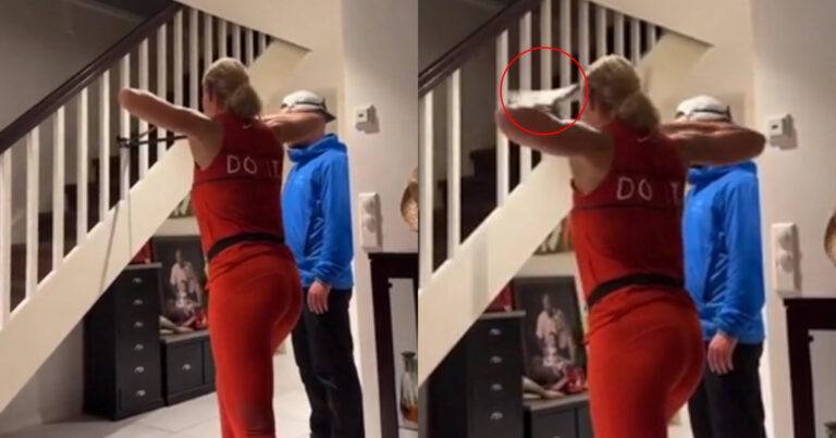 Sportieve dame doet oefening aan trap. Maar dan? OEI! (fails)