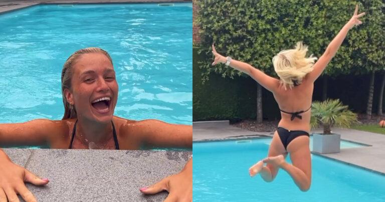 Julie Vermeire geniet in zwembad: “Knap!” (video)