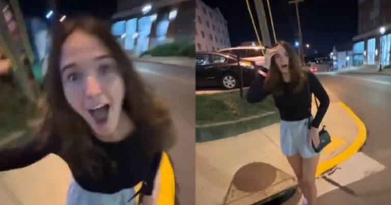 Dame doet even jolig op straat. Maar dan? WOOPS! (fails)