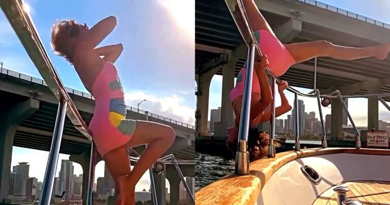 Model wil sensueel poseren tijdens boottocht. Maar dan? WOOPS! (fails)