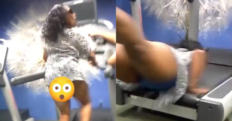 Vrouw ontdekt dat springen op een loopband GEEN goed idee is! (fails)