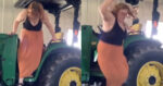 Dame met lange rok stapt van tractor. Maar dan? WOOPS! (fails)