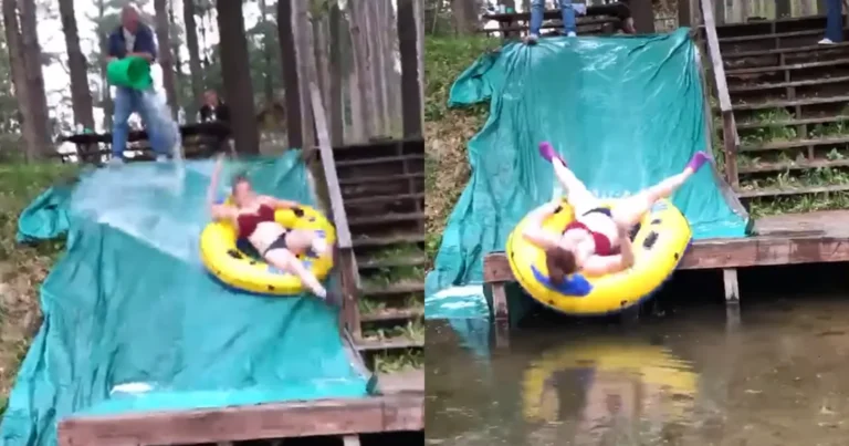 Deze dame toont een wel héél aparte manier om in het water te glijden (fails)