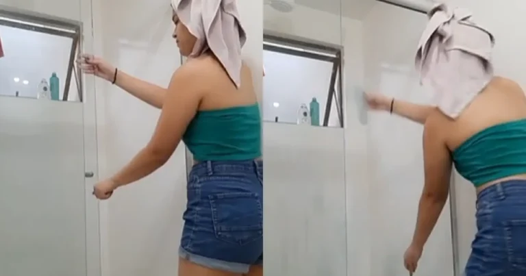 Dame wil glazen douchedeur sluiten. Maar dan? WOOPS! (fails)