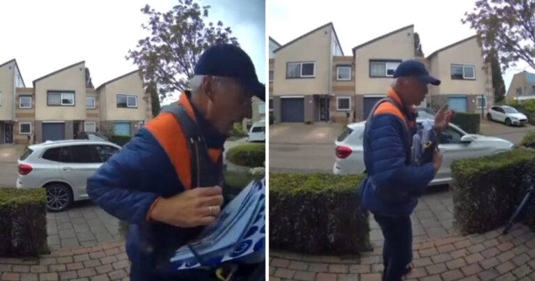 Postbode doet gewoon zijn werk, maar kat is daar NIET mee gediend (video)