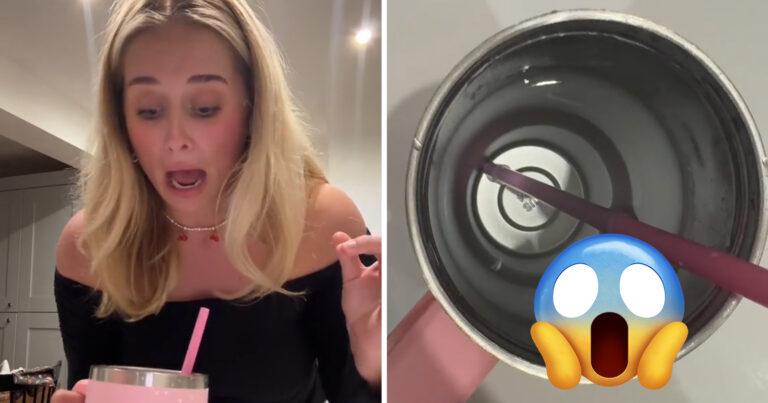 Influencer drinkt van beker, maar dan merkt ze dat er iets walgelijks in zit: “Dit is mijn grootste angst!” (video)