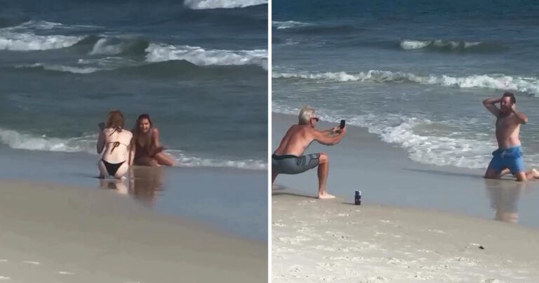 HILARISCH! Man imiteert poserende influencer op strand: “Wat een held!” (video)