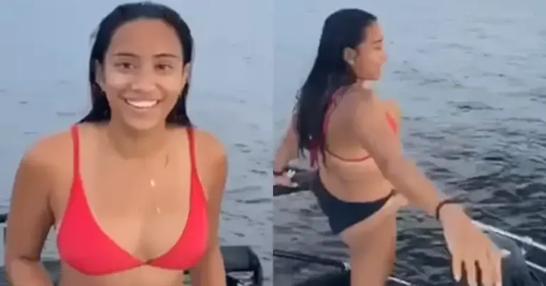Dame wil vanop bootje het water in. Maar dat gaat FOUT! (fails)