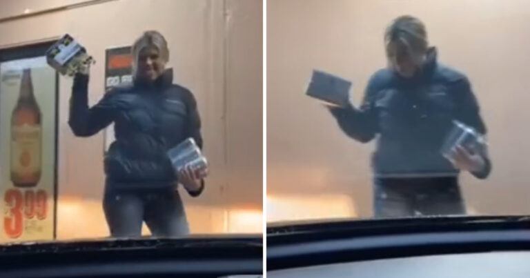 Vrouw draagt pintjes op nonchalante wijze. En dan… (video)
