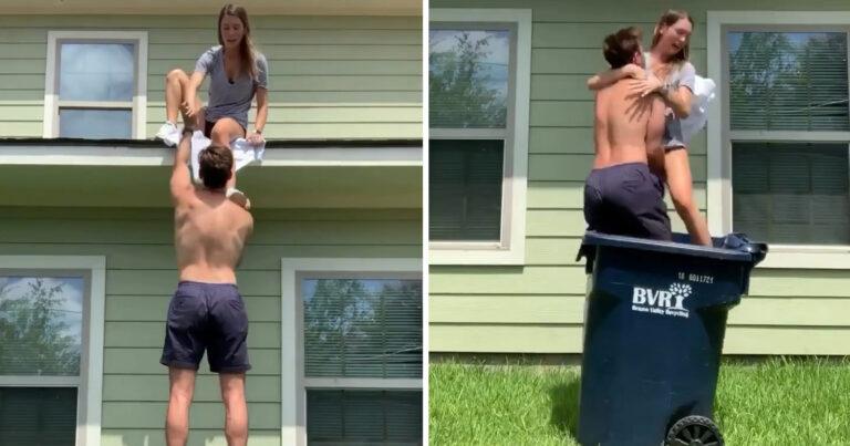 Man probeert vriendin van dak te helpen, maar dat loopt HILARISCH fout! (video)