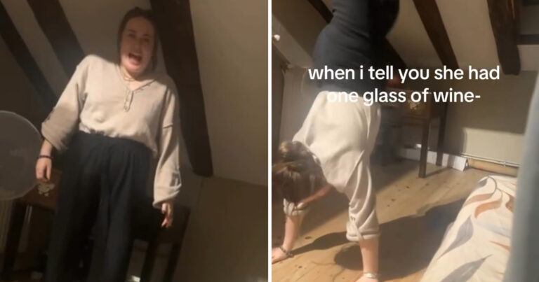 Vrouw met glaasje te veel op probeert handstand, maar dat was GEEN goed idee… (video)