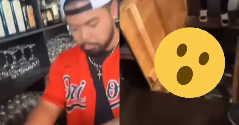 Barman gaat helemaal op in zijn werk. Maar dan? AUCH! (fails)