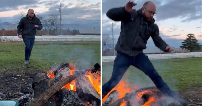 Man probeert over kampvuur te springen, maar dat gaat volledig mis (video)