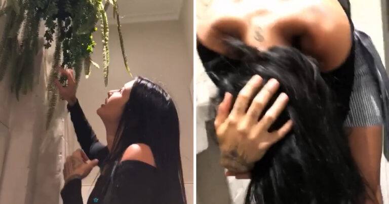 Vrouw probeert spin weg te jagen, maar krijgt het deksel op de neus (video)
