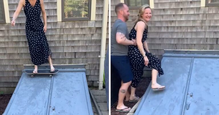 Moeder waagt zich aan skateboardtrucje, maar dat gaat flink mis (video)