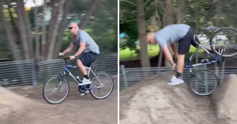 Man waagt zich aan trucje met mountainbike, maar dat had hij beter niet gedaan… (video)