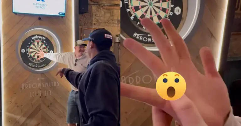 Hij legt zijn hand op het dartbord en vertrouwt zijn vriend volledig. Dat was een DOM plan! (fails)